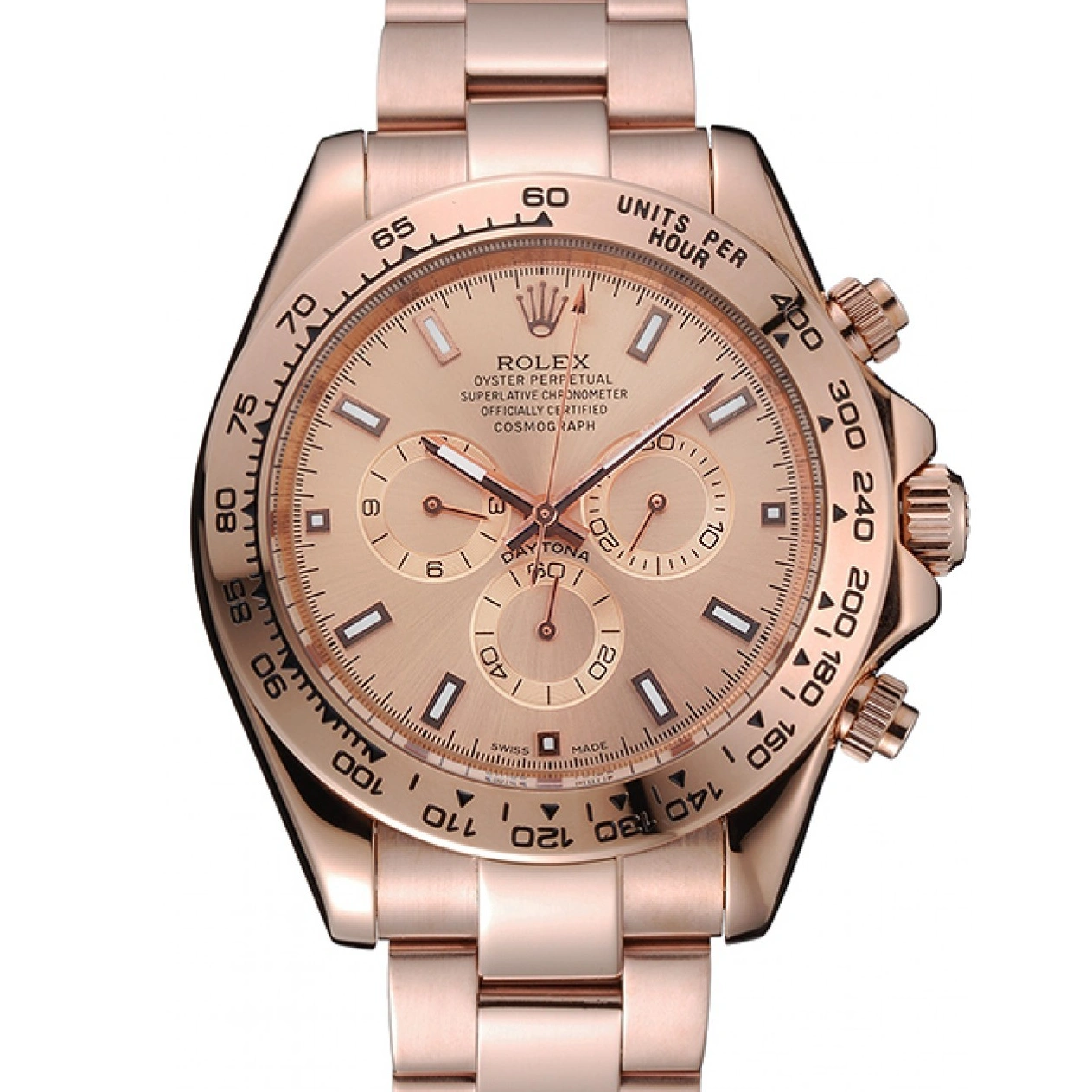 Rolex aaa copy Pink Case Daytona 1454247 Rose Cosmograph Gold Rolex Bracelet And Dial 1028